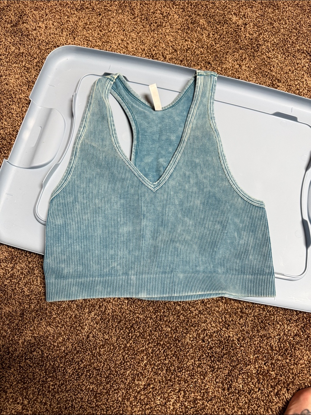 Zenana Ribbed V-Neck Bralette Blue
